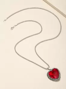 Collar con colgante de corazón para el Día de San Valentín, Madre, Día de la Madre, Regalo - Rojo - Ver 3