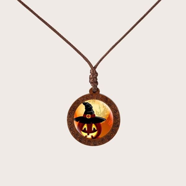 

Halloween Pumpkin Print Charm Necklace, Multicolor