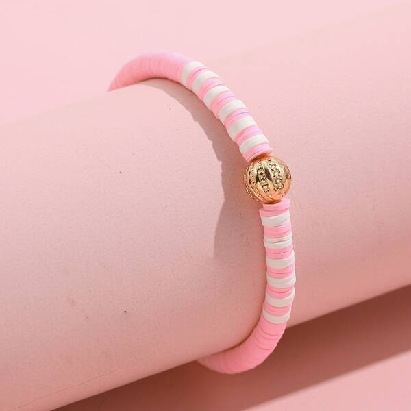 

Soft Clay Beaded Bracelet, Pink