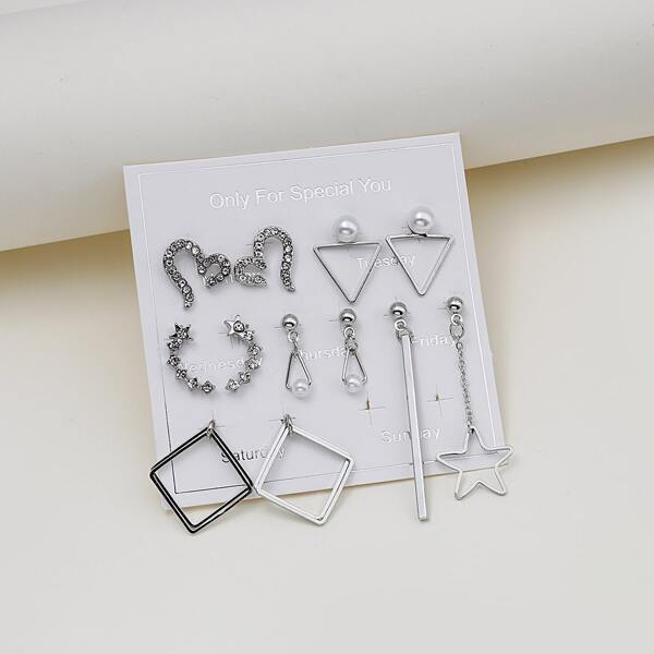 

6pairs Star Decor Earrings, Silver