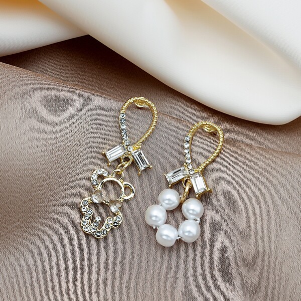 

Bear & Faux Pearl Decor Drop Earrings, Gold