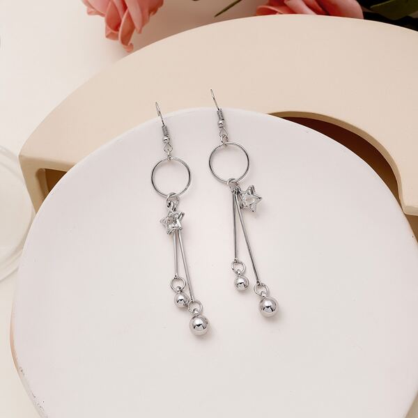 

Zircon Star Drop Earrings, Silver