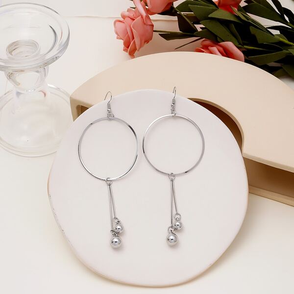 

Round Ball Decor Drop Earrings, Silver