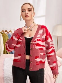 SHEIN EZwear Plus Graphic Pattern Drop Shoulder Cardigan - Multicolor - View 3