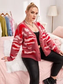 SHEIN EZwear Plus Graphic Pattern Drop Shoulder Cardigan - Multicolor - View 5