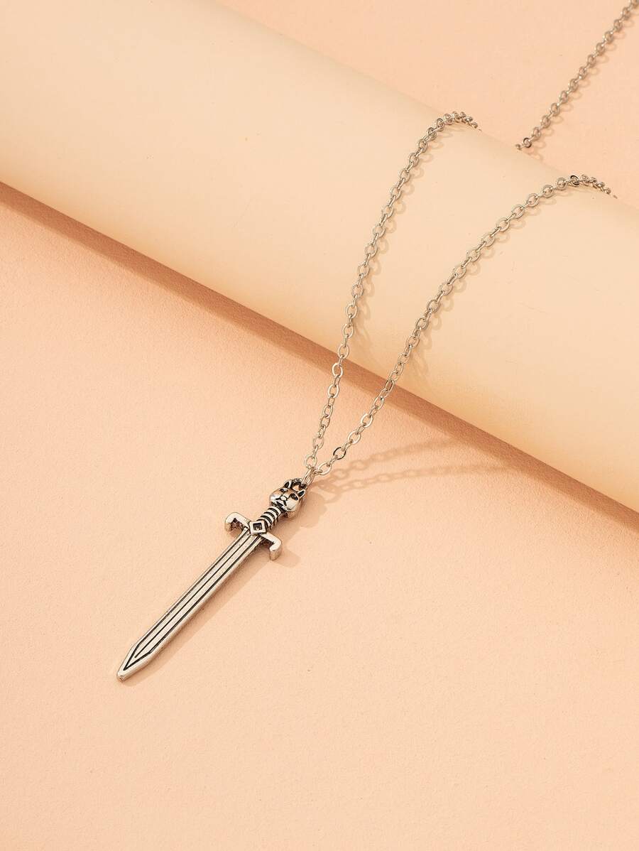 Sword Charm Necklace - Antique Silver - View 1