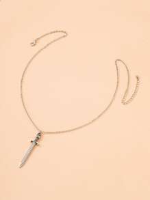 Sword Charm Necklace - Antique Silver - View 2