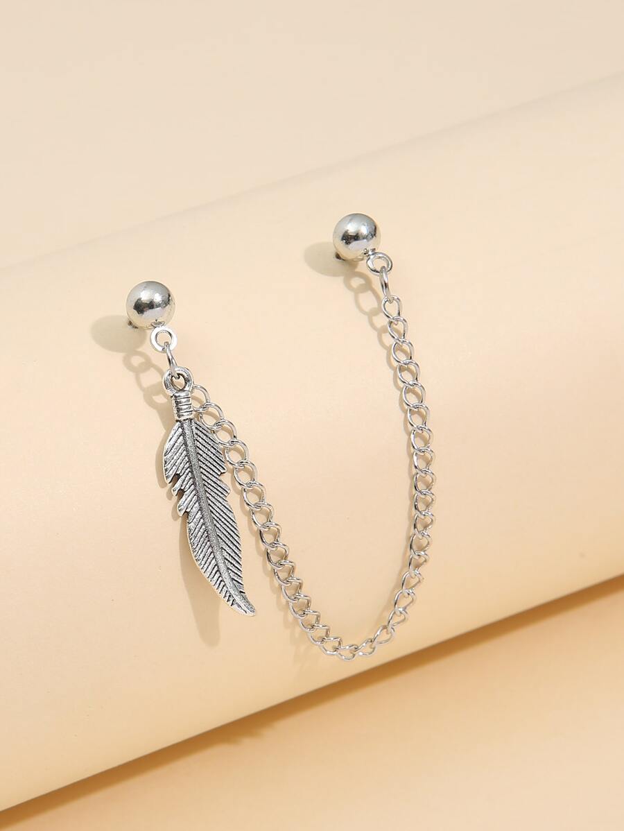 1 cái bông tai trang trí bằng lông vũ - Bạc - Xem 1