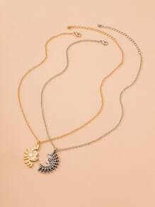 2pcs Sun & Moon Charm Necklace - Multicolor - View 1