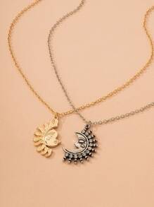 2pcs Sun & Moon Charm Necklace - Multicolor - View 2