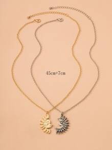 2pcs Sun & Moon Charm Necklace - Multicolor - View 3