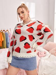 SHEIN EZwear Plus Graphic Pattern Drop Shoulder Distressed Sweater - Multicolor - View 4
