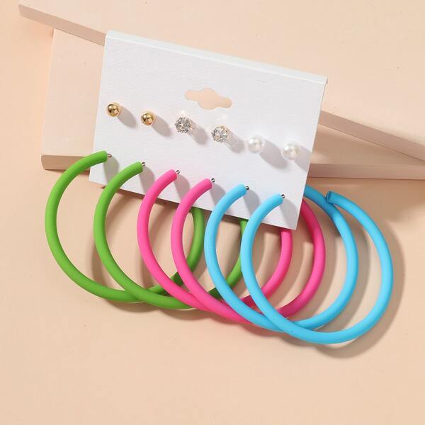 

6pairs Minimalist Earrings, Multicolor