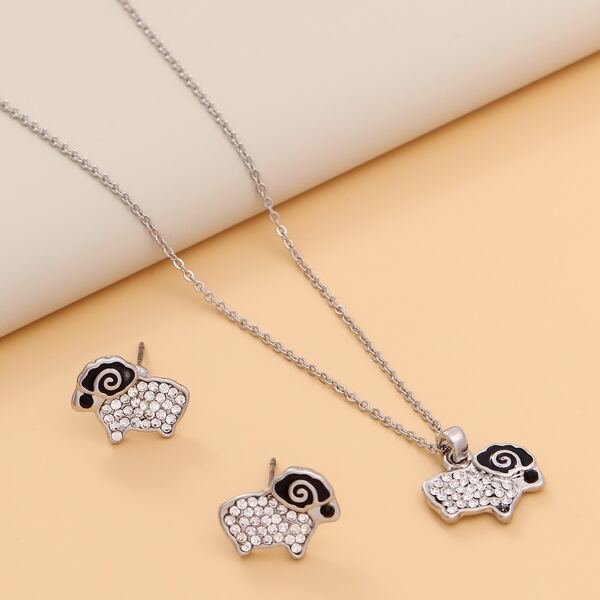 

Rhinestone Animal Stud Earrings & Necklace, Silver