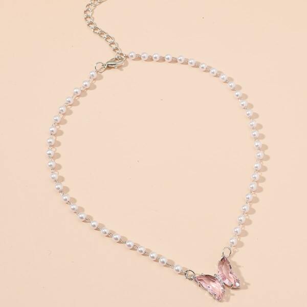 

Butterfly Charm Faux Pearl Decor Necklace, Multicolor