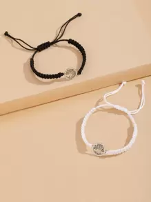 2pcs Tree Decor Braided Bracelet - Black and White - View 1