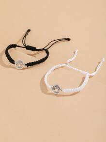 2pcs Tree Decor Braided Bracelet - Black and White - View 2