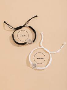 2pcs Tree Decor Braided Bracelet - Black and White - View 4