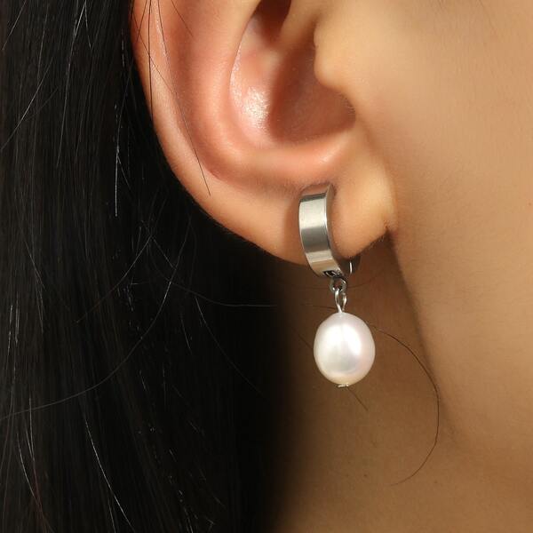 

Faux Pearl Decor Earrings, Silver