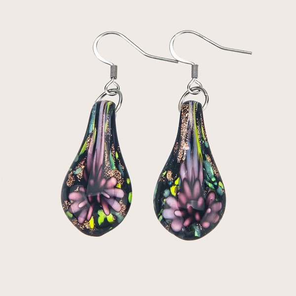 

Flower Print Water Drop Earrings, Multicolor