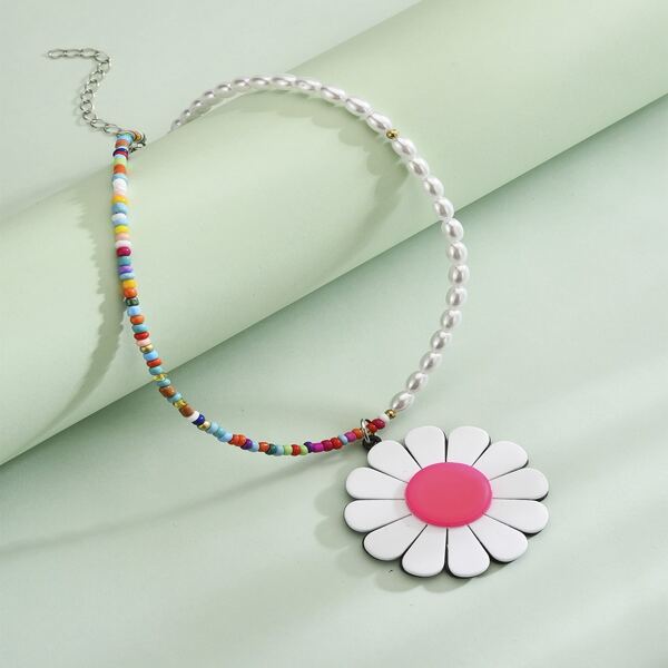 

Flower Charm Beaded Necklace, Multicolor