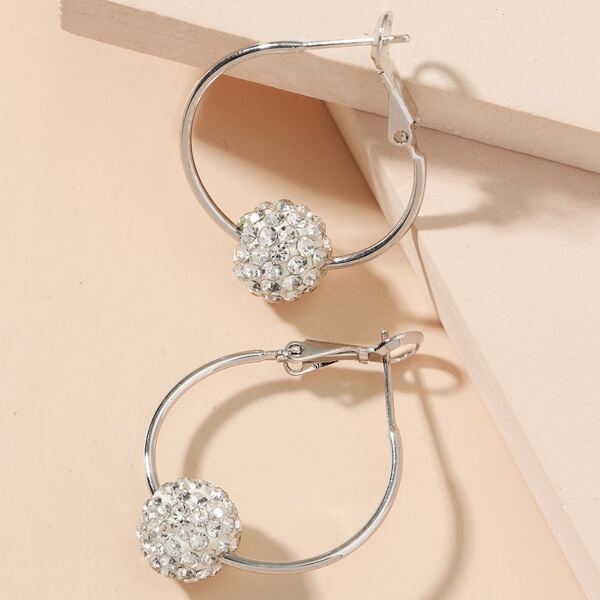 

Rhinestone Decor Hoop Earrings, Silver