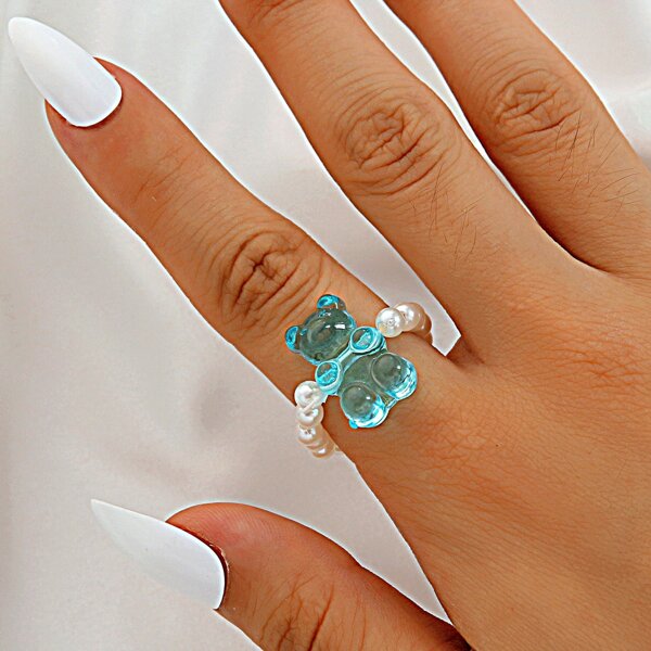 

Faux Pearl Beaded Ring, Blue