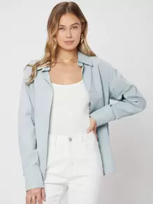 SHEIN 超大襯衫萊賽爾面料 - 淺藍色 - 查看 1