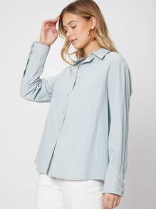 SHEIN 超大襯衫萊賽爾面料 - 淺藍色 - 查看 4