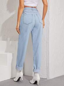 SHEIN Bleach Wash High-Rise Boyfriend Jeans - Light Wash - View 2