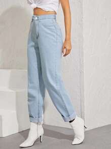 SHEIN Bleach Wash High-Rise Boyfriend Jeans - Light Wash - View 4