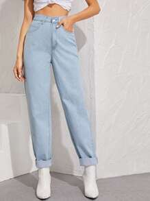 SHEIN Bleach Wash High-Rise Boyfriend Jeans - Light Wash - View 6
