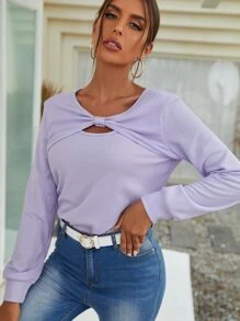 SHEIN Unity Top con nudo delantero tejido de canalé - Lila Púrpura - Ver 1