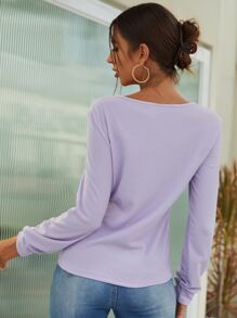 SHEIN Unity Top con nudo delantero tejido de canalé - Lila Púrpura - Ver 2