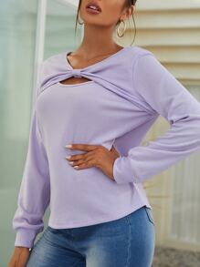 SHEIN Unity Top con nudo delantero tejido de canalé - Lila Púrpura - Ver 3