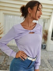 SHEIN Unity Top con nudo delantero tejido de canalé - Lila Púrpura - Ver 5