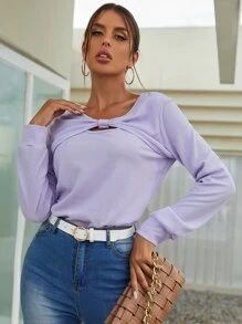 SHEIN Unity Top con nudo delantero tejido de canalé - Lila Púrpura - Ver 6