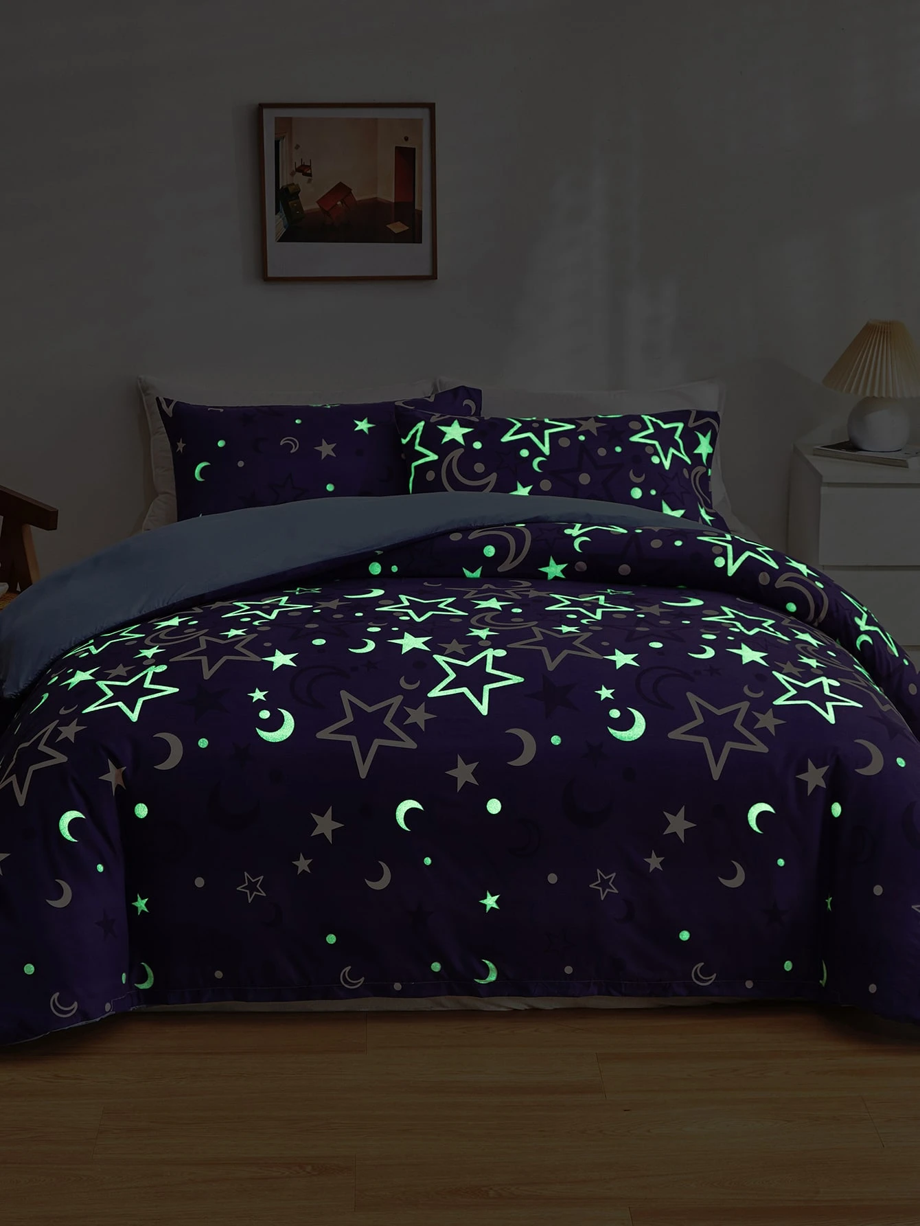 Moon Star Print Glow In The Dark Duvet Cover Set Without Filler Shein Asia Star Print Glow In The Dark Duvet Cover, Glow In The Dark Bedding King Size