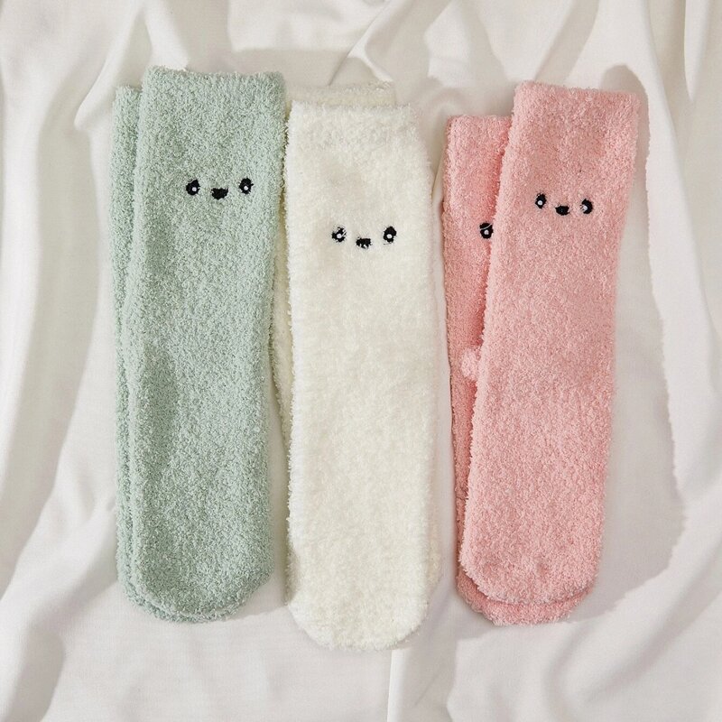 

3pairs Cartoon Fuzzy Socks, Multicolor