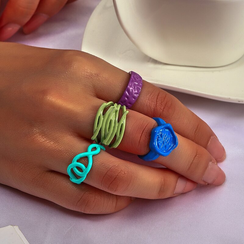 

4pcs Hollow Out Decor Ring, Multicolor