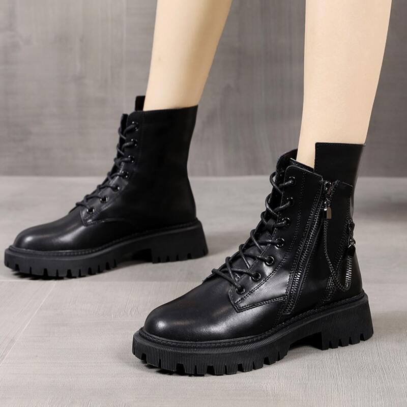 

Side Zip Lace Up Front Boots, Black