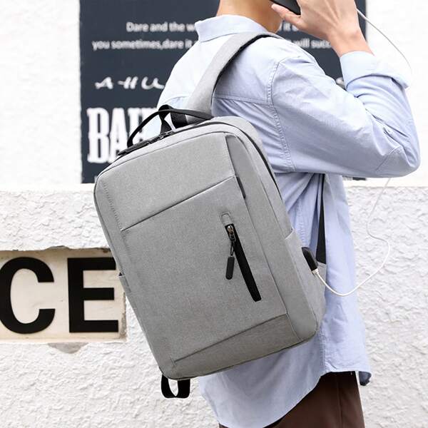 

Men Large Capacity Backpack With USB Port, Grey
