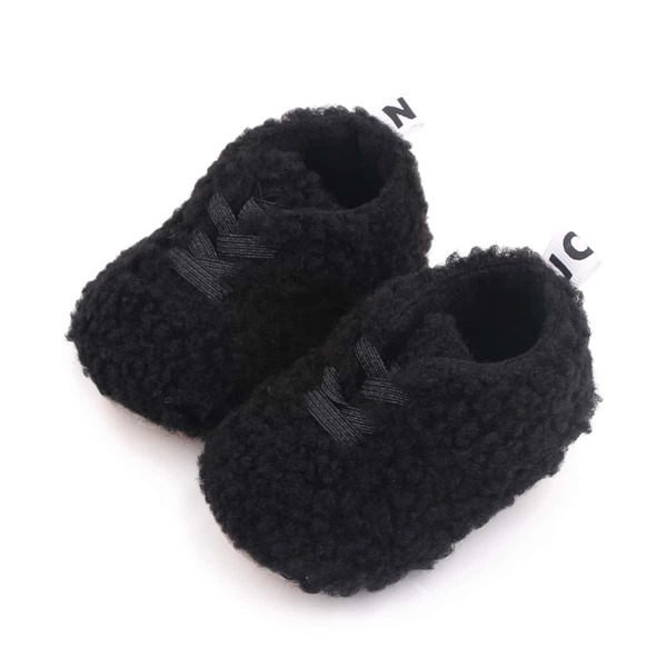 

Baby Fuzzy Lace-up Front Flats, Black