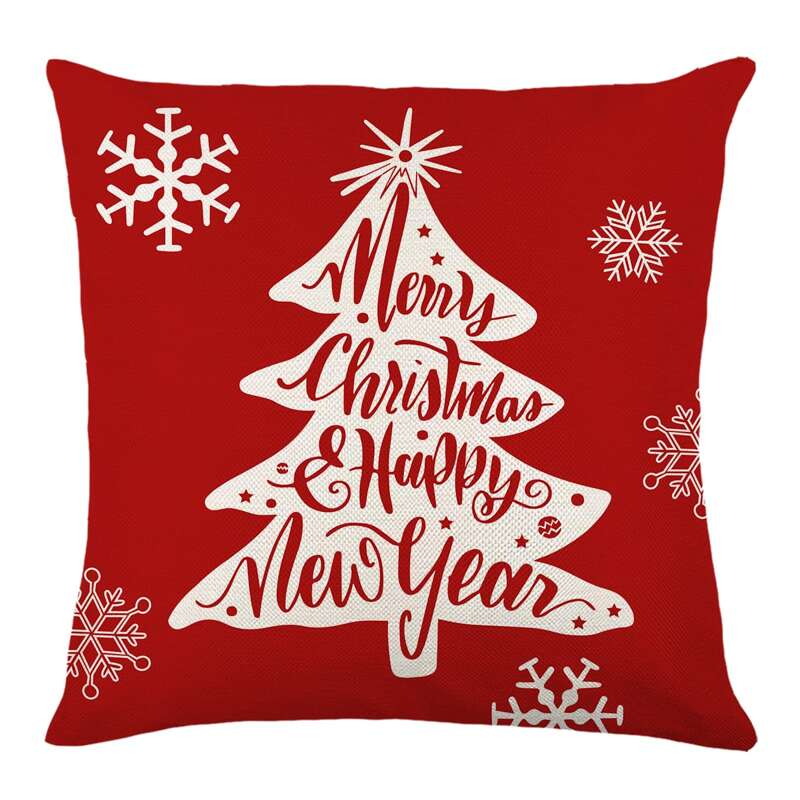 

Christmas Tree Print Waterproof Cushion Cover Without Filler, Red and white