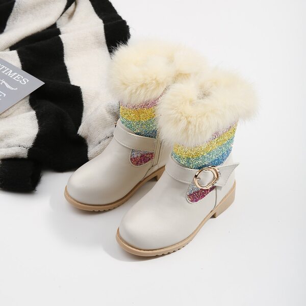 

Girls Buckle & Glitter Decor Side Zipper Snow Boots, Multicolor