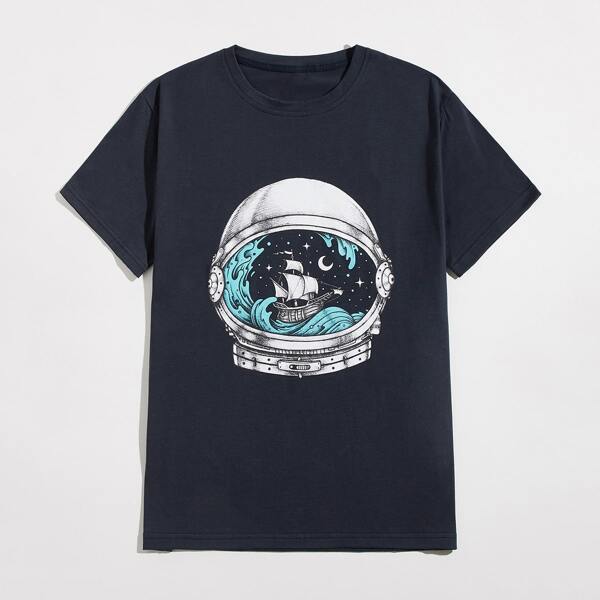 

Unisex Ship Graphic Tee, Navy blue