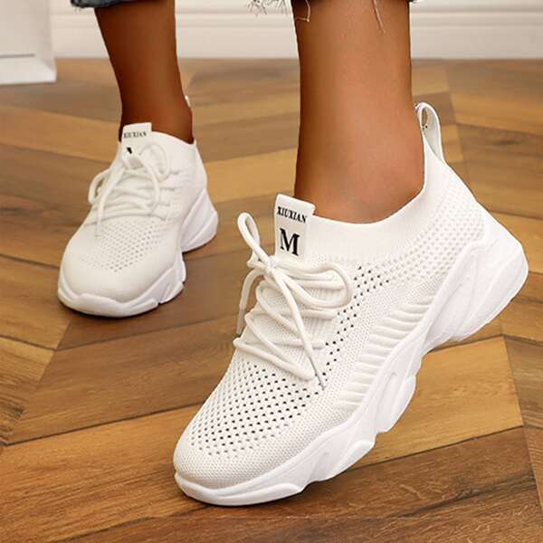 

Letter Tape Decor Running Shoes, White