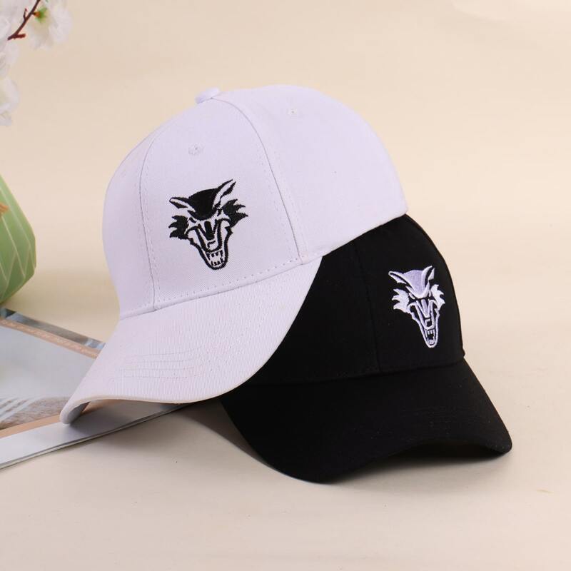 

Guys 2pcs Animal Embroidery Baseball Cap, Black and white