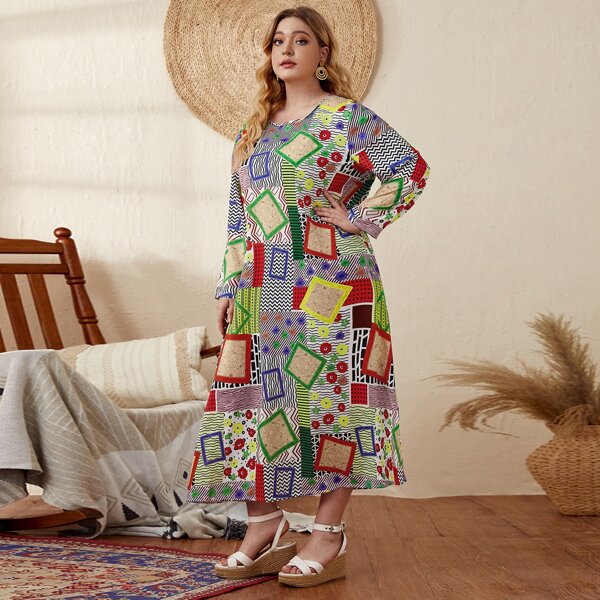 

Plus Geo Print Tunic Dress, Multicolor