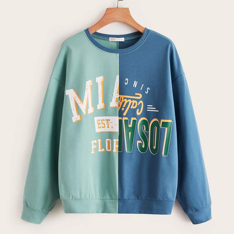 

Letter Colorblock Drop Shoulder Sweatshirt, Multicolor